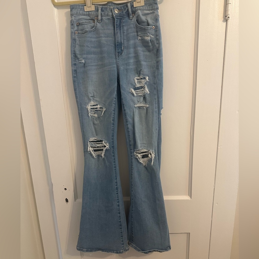 Distressed Blue Flare Jeans